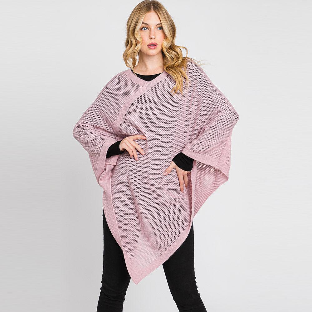 Lavender Solid Knit Loose Fit Poncho - Jewelry Store by Erik Rayo