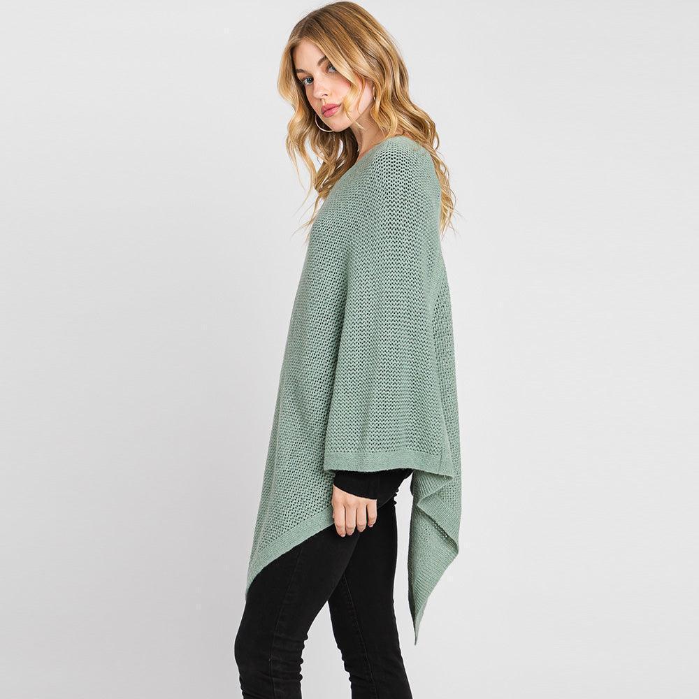 Mint Solid Knit Loose Fit Poncho - Jewelry Store by Erik Rayo