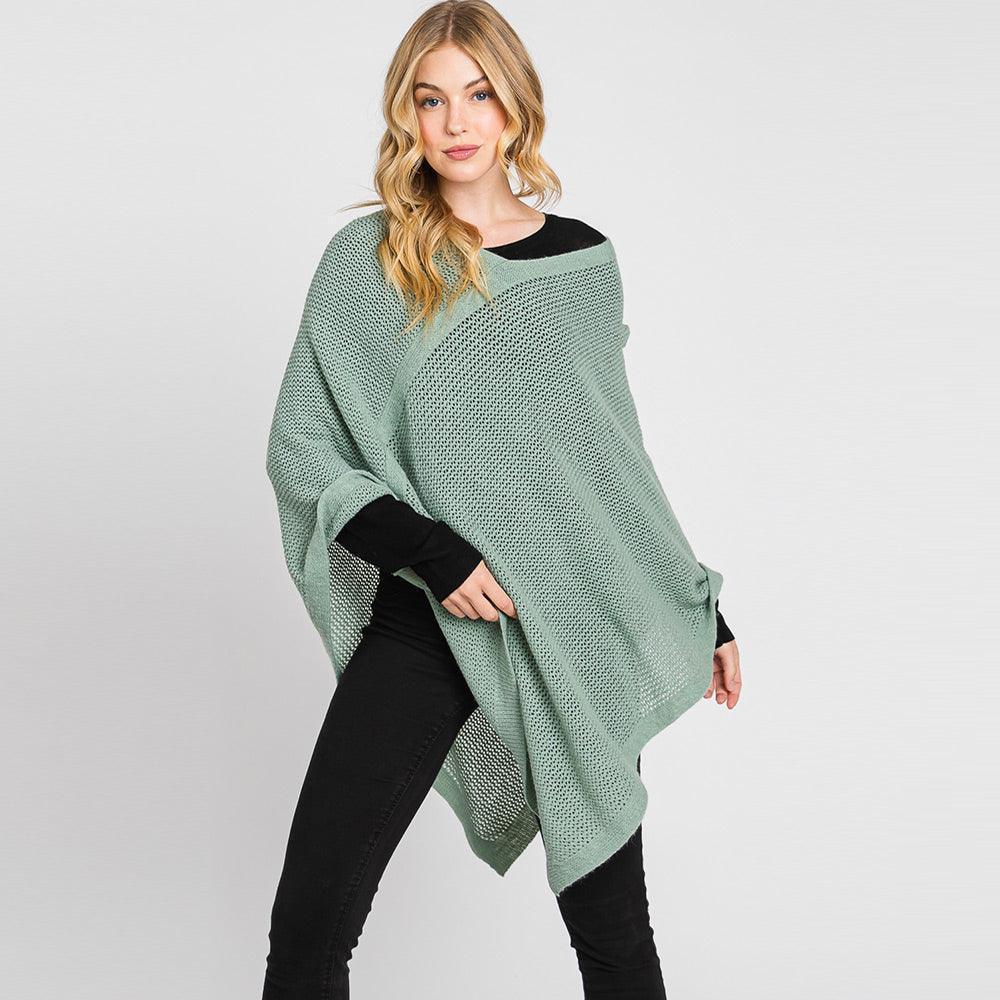 Mint Solid Knit Loose Fit Poncho - Jewelry Store by Erik Rayo