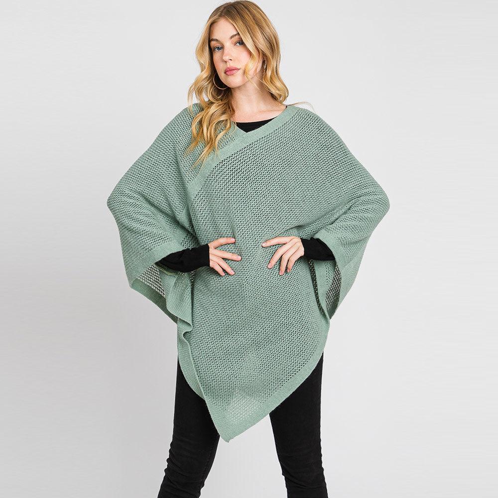 Mint Solid Knit Loose Fit Poncho - Jewelry Store by Erik Rayo