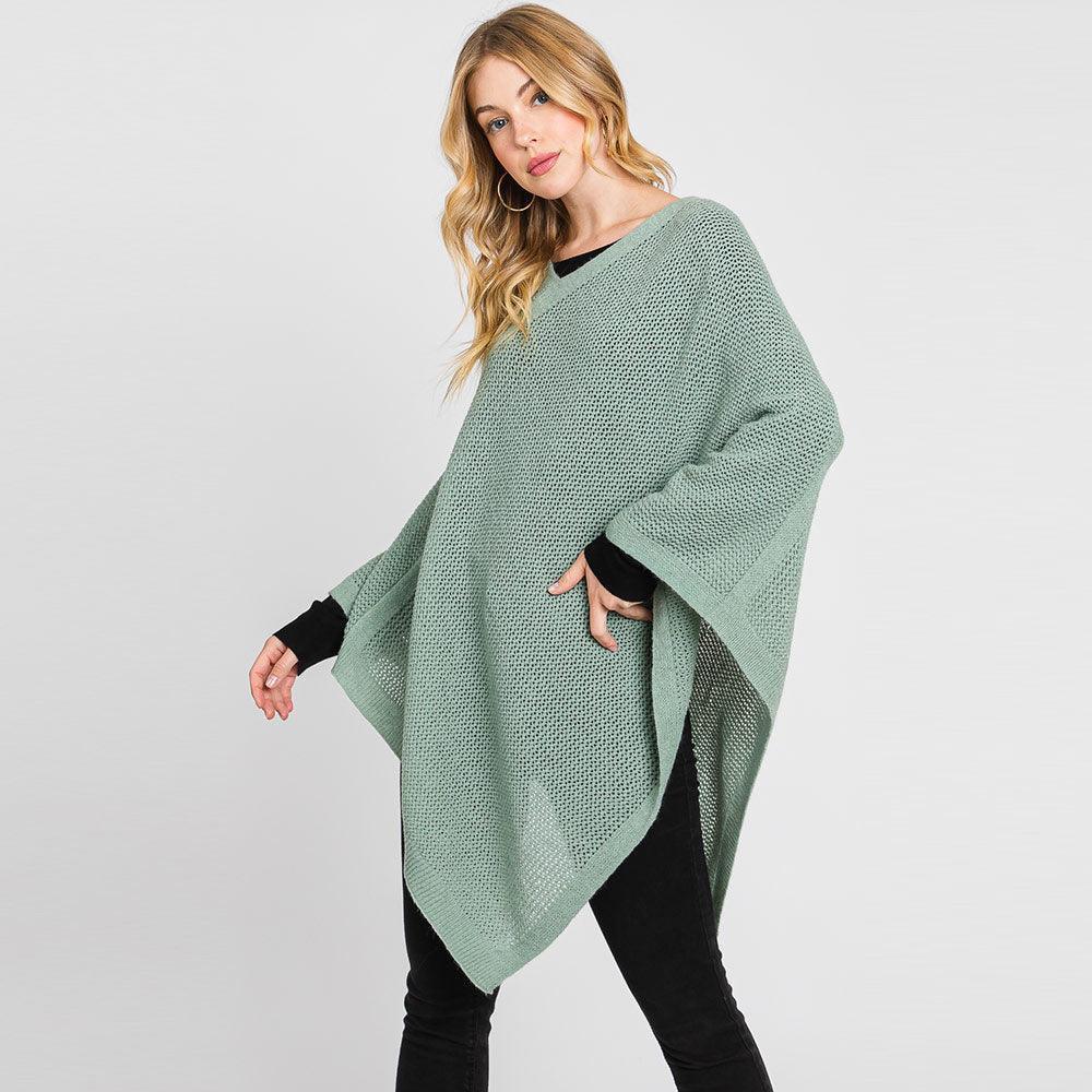 Mint Solid Knit Loose Fit Poncho - Jewelry Store by Erik Rayo