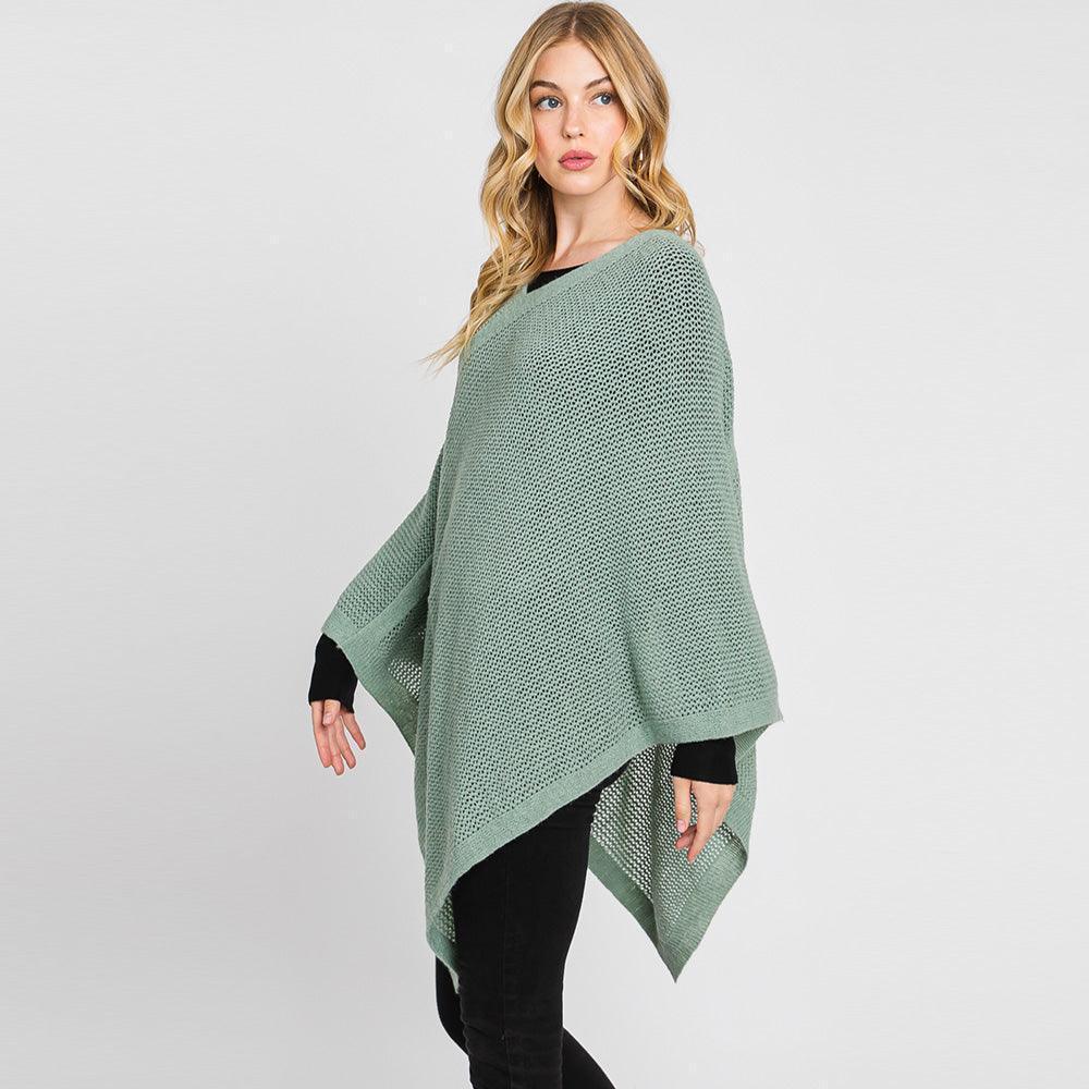 Mint Solid Knit Loose Fit Poncho - Jewelry Store by Erik Rayo