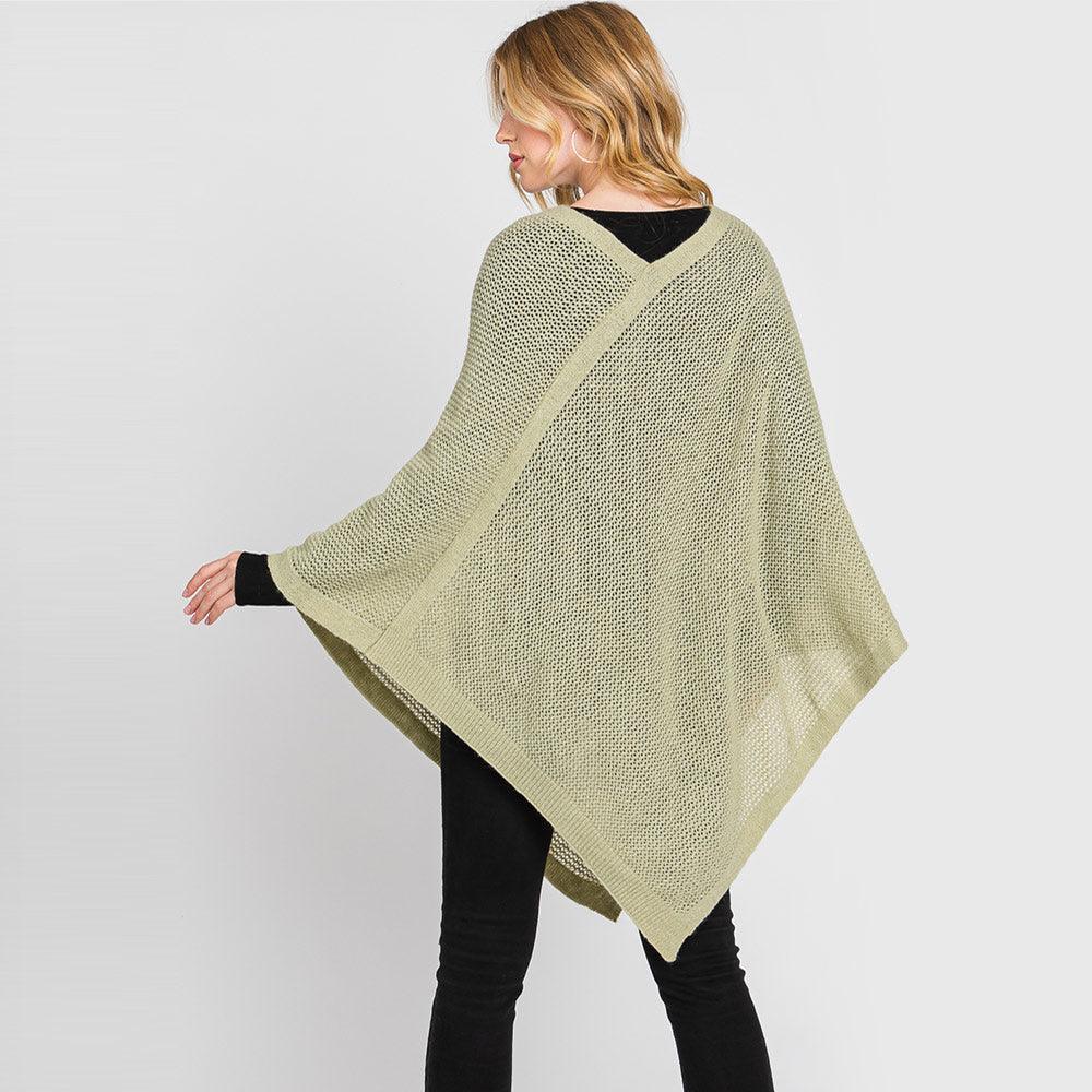 Olive Green Solid Knit Loose Fit Poncho - Jewelry Store by Erik Rayo