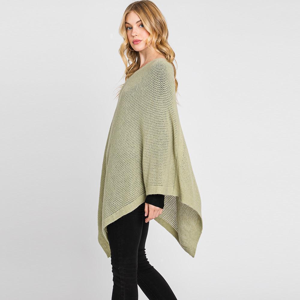 Olive Green Solid Knit Loose Fit Poncho - Jewelry Store by Erik Rayo