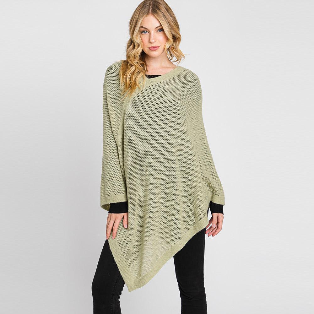 Olive Green Solid Knit Loose Fit Poncho - Jewelry Store by Erik Rayo