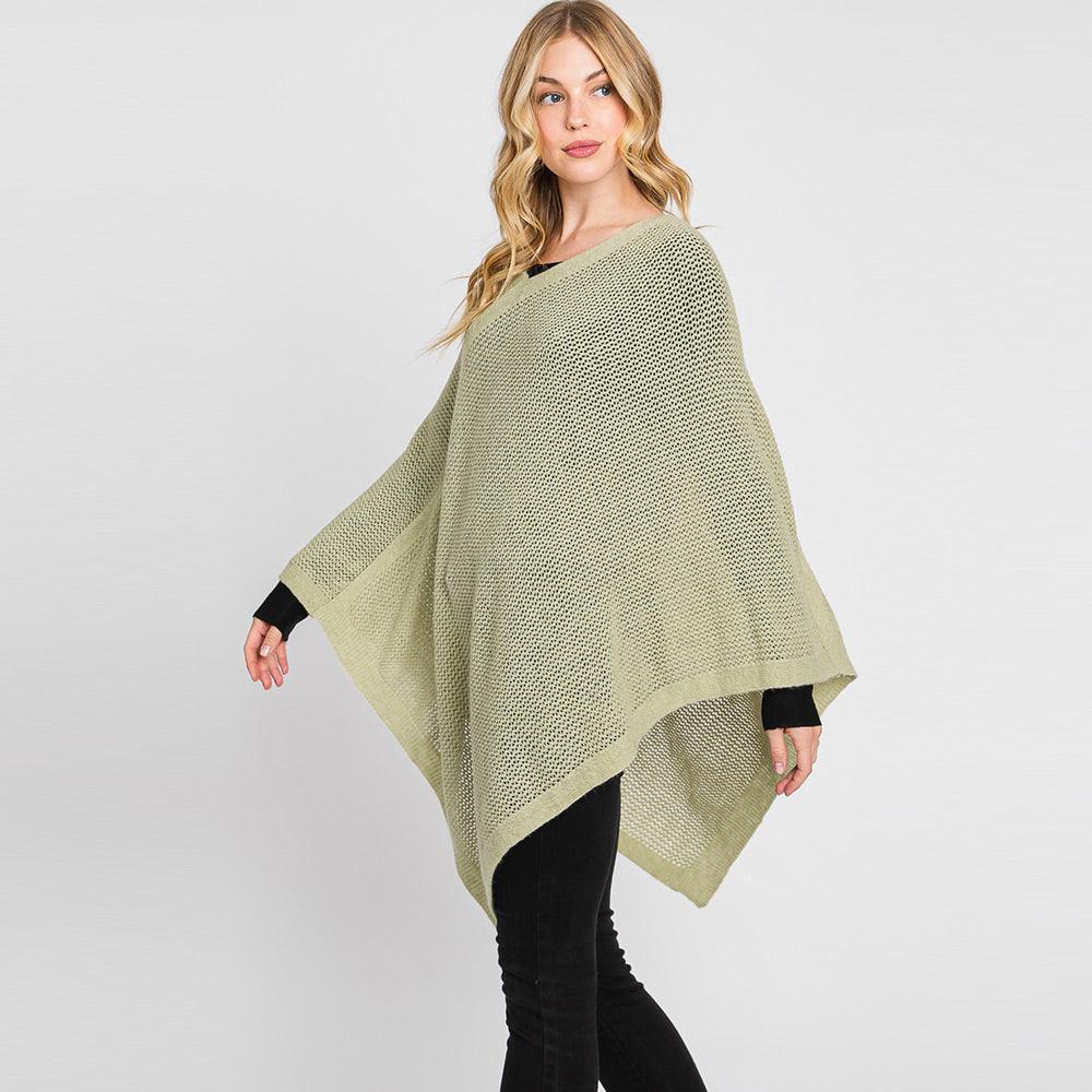 Olive Green Solid Knit Loose Fit Poncho - Jewelry Store by Erik Rayo