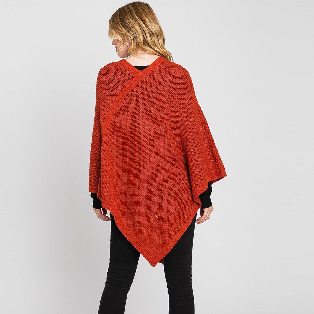 Rust Solid Knit Loose Fit Poncho - Jewelry Store by Erik Rayo