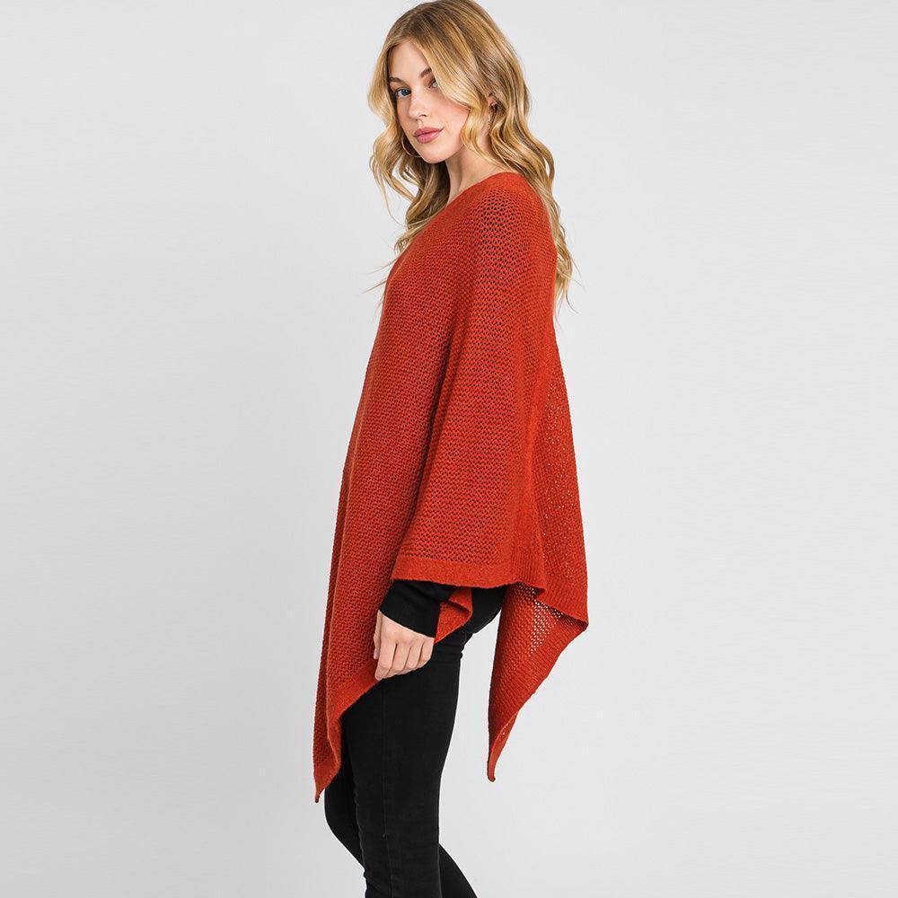 Rust Solid Knit Loose Fit Poncho - Jewelry Store by Erik Rayo