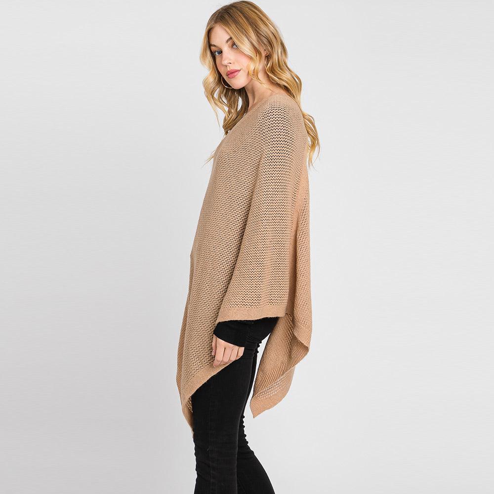 Taupe Solid Knit Loose Fit Poncho - Jewelry Store by Erik Rayo
