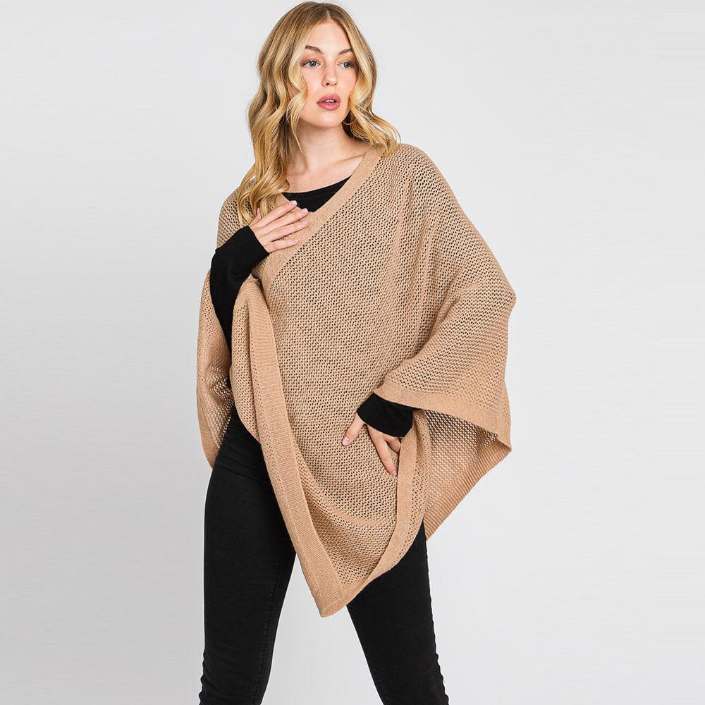 Taupe Solid Knit Loose Fit Poncho - Jewelry Store by Erik Rayo
