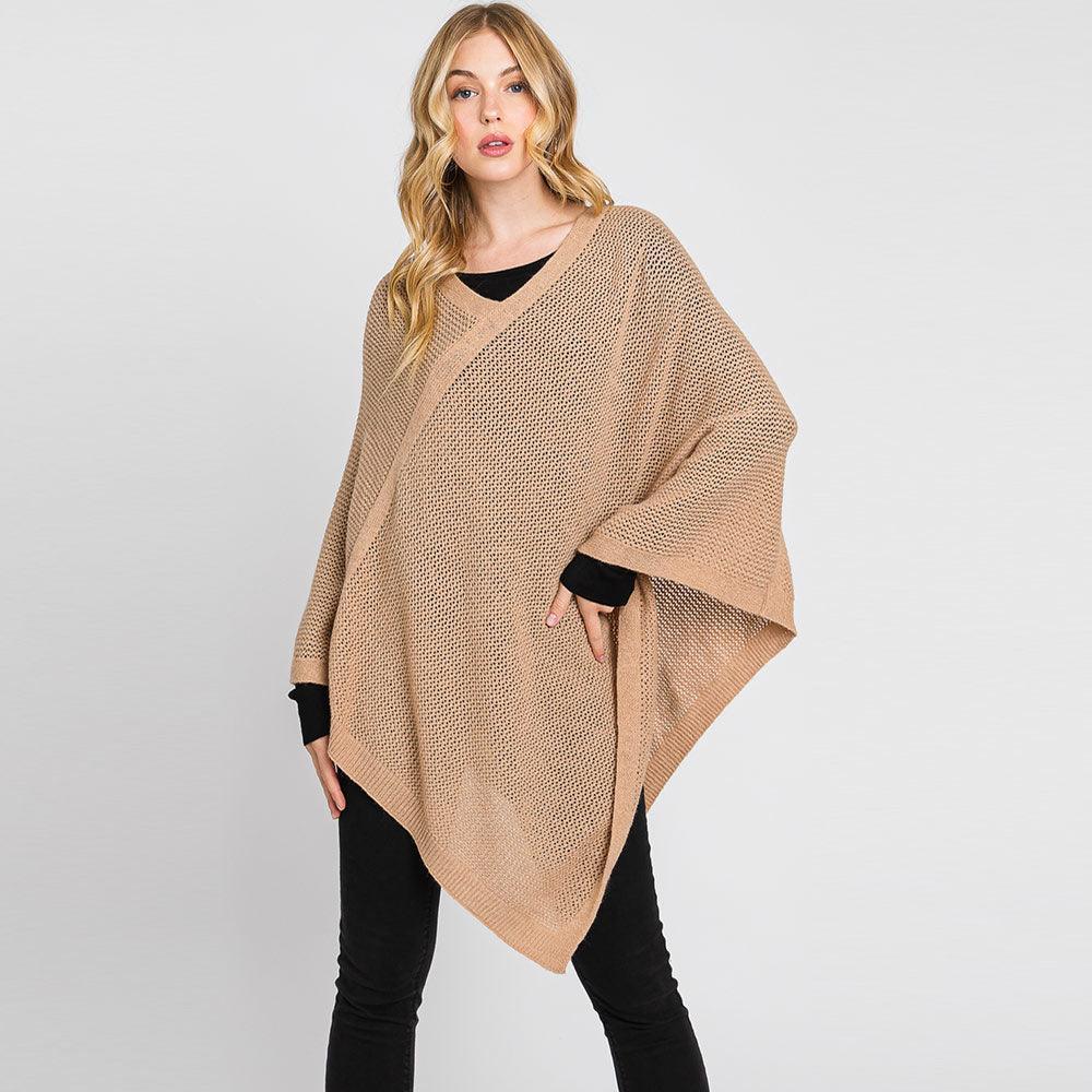 Taupe Solid Knit Loose Fit Poncho - Jewelry Store by Erik Rayo