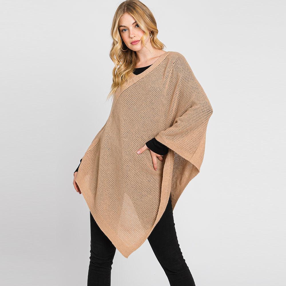 Taupe Solid Knit Loose Fit Poncho - Jewelry Store by Erik Rayo
