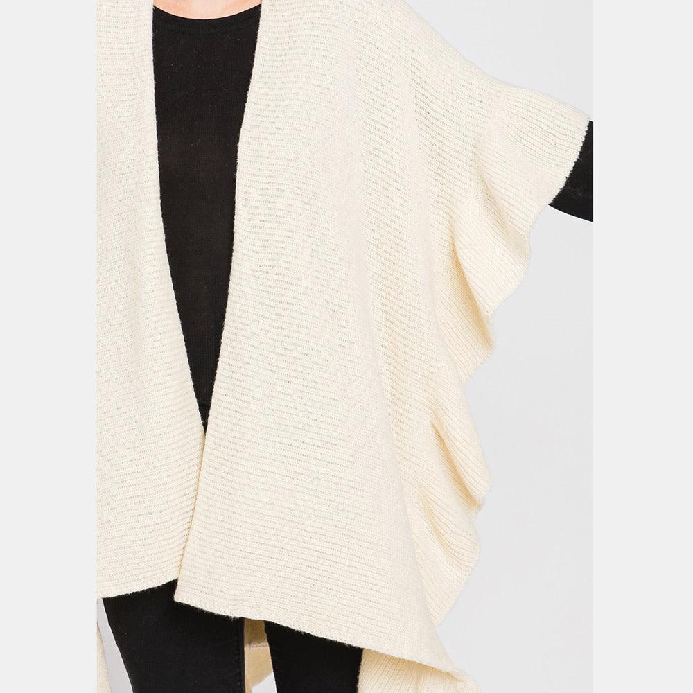 Ivory Solid Ruffle Knit Ruana Poncho - Jewelry Store by Erik Rayo