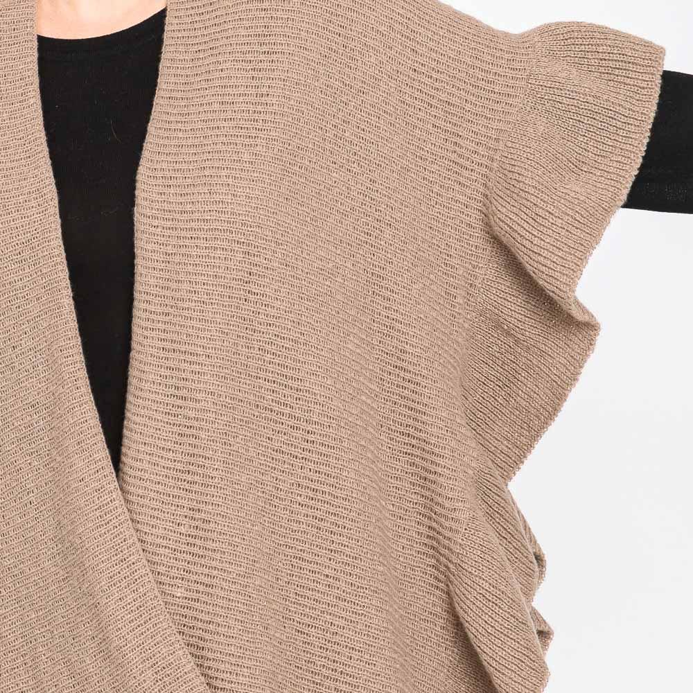 Taupe Solid Ruffle Knit Ruana Poncho - Jewelry Store by Erik Rayo