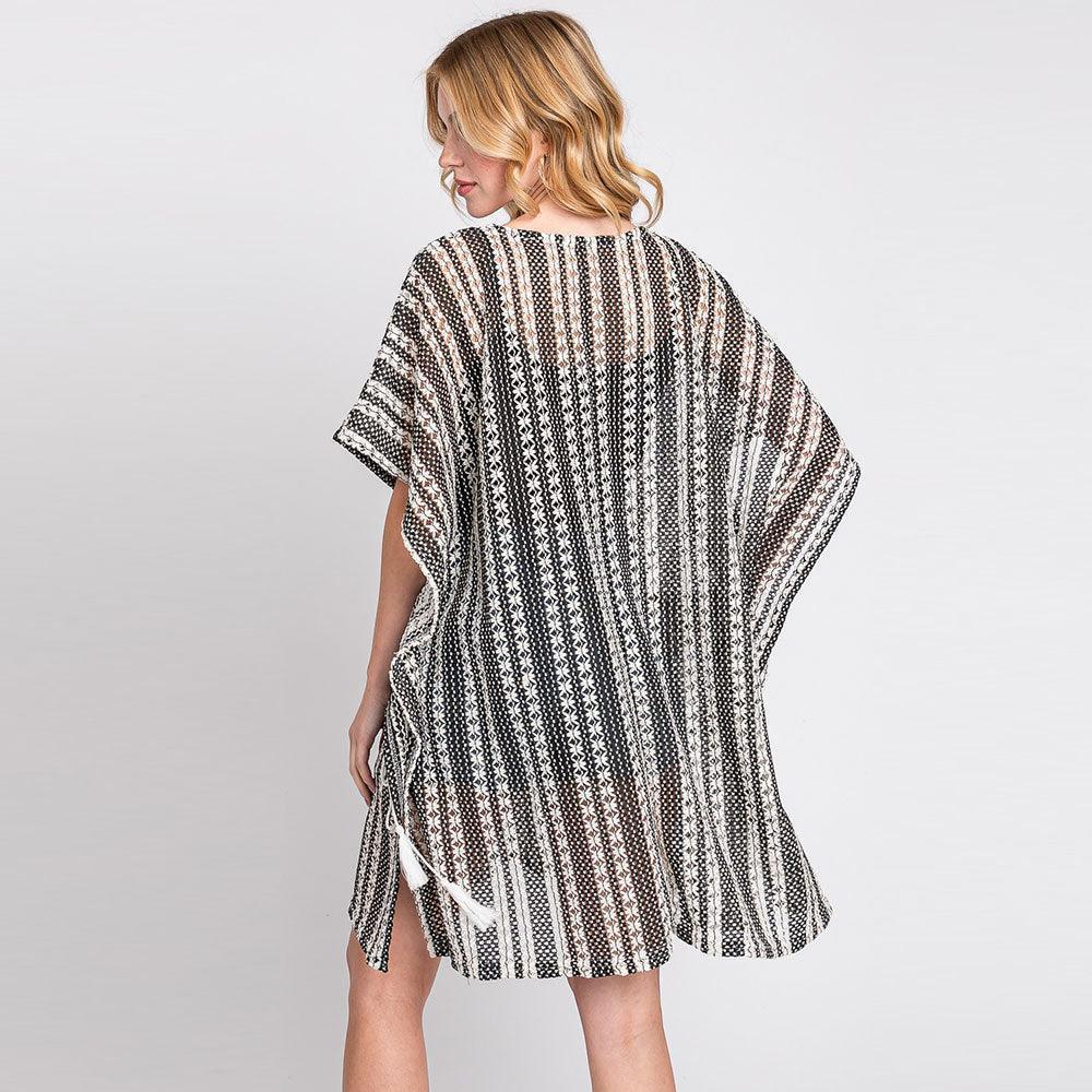 White Striped Pattern Crochet Cover-Up Kimono Poncho - Jewelry Store by Erik Rayo