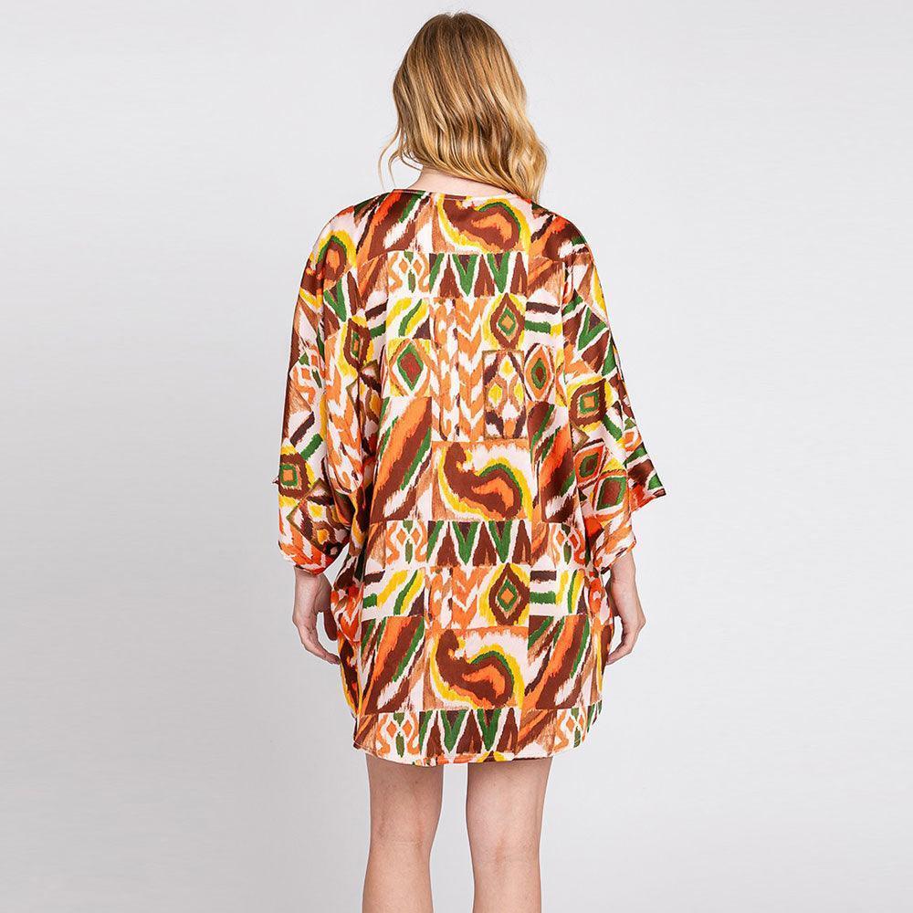 Brown Boho Print Sleeve Cover Up Kimono Poncho - Jewelry Store by Erik Rayo