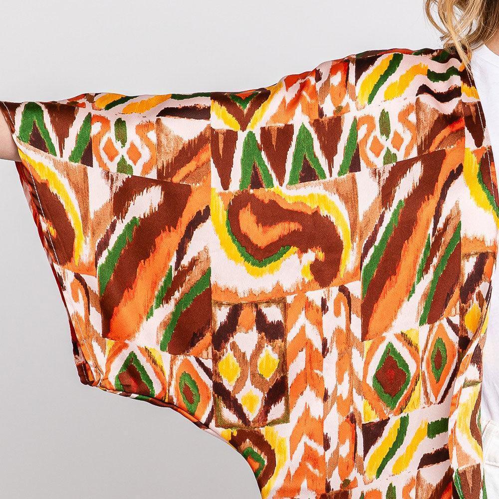 Brown Boho Print Sleeve Cover Up Kimono Poncho - Jewelry Store by Erik Rayo