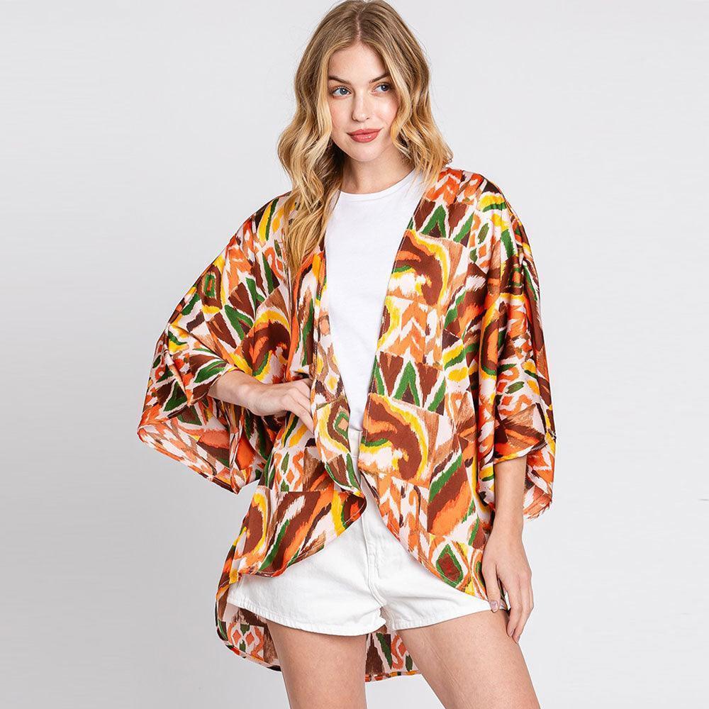 Brown Boho Print Sleeve Cover Up Kimono Poncho - Jewelry Store by Erik Rayo