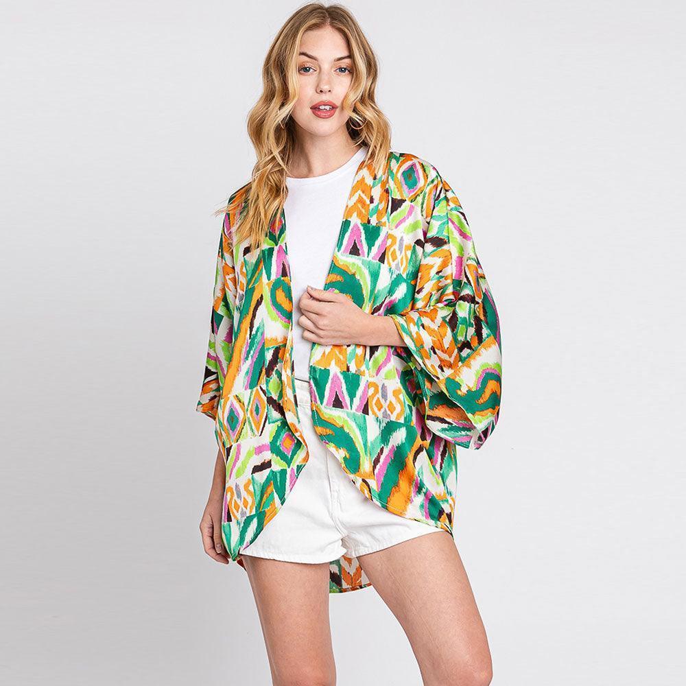 Green Boho Print Sleeve Cover Up Kimono Poncho - Jewelry Store by Erik Rayo