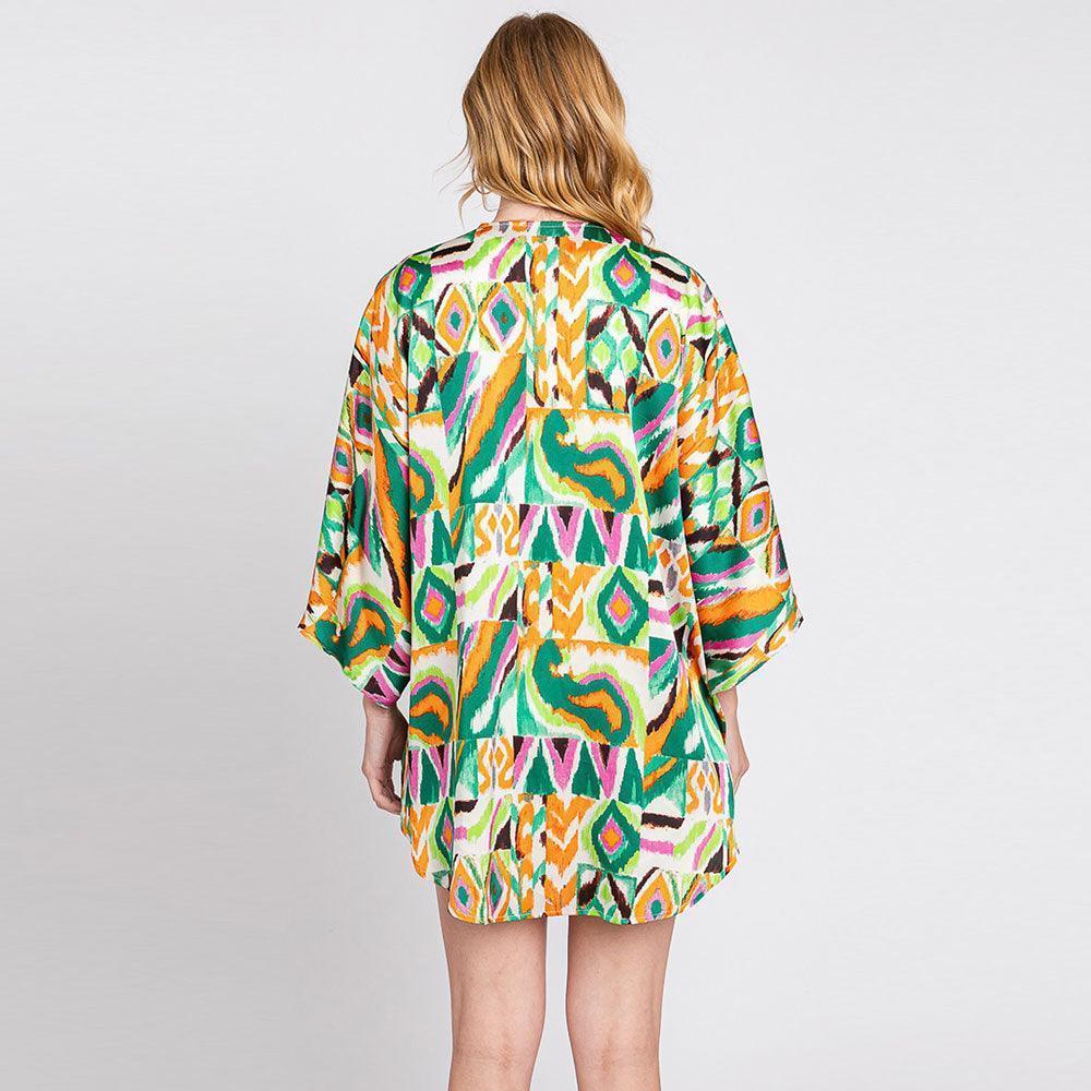 Green Boho Print Sleeve Cover Up Kimono Poncho - Jewelry Store by Erik Rayo