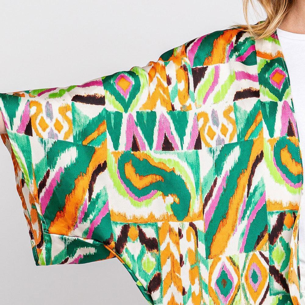 Green Boho Print Sleeve Cover Up Kimono Poncho - Jewelry Store by Erik Rayo