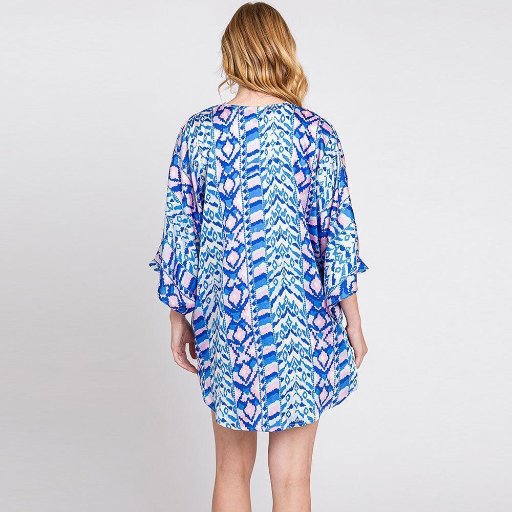Blue Boho Print Sleeve Cover Up Kimono Poncho - Jewelry Store by Erik Rayo