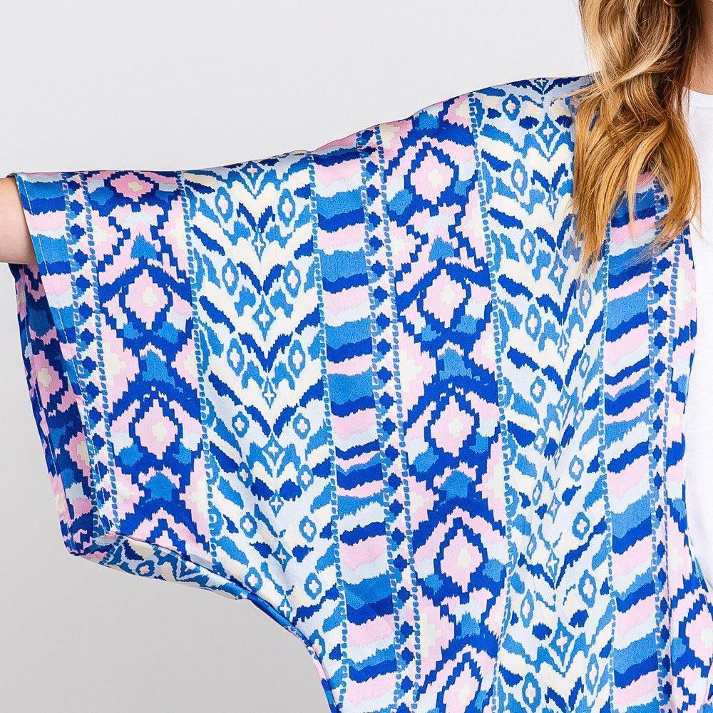 Blue Boho Print Sleeve Cover Up Kimono Poncho - Jewelry Store by Erik Rayo