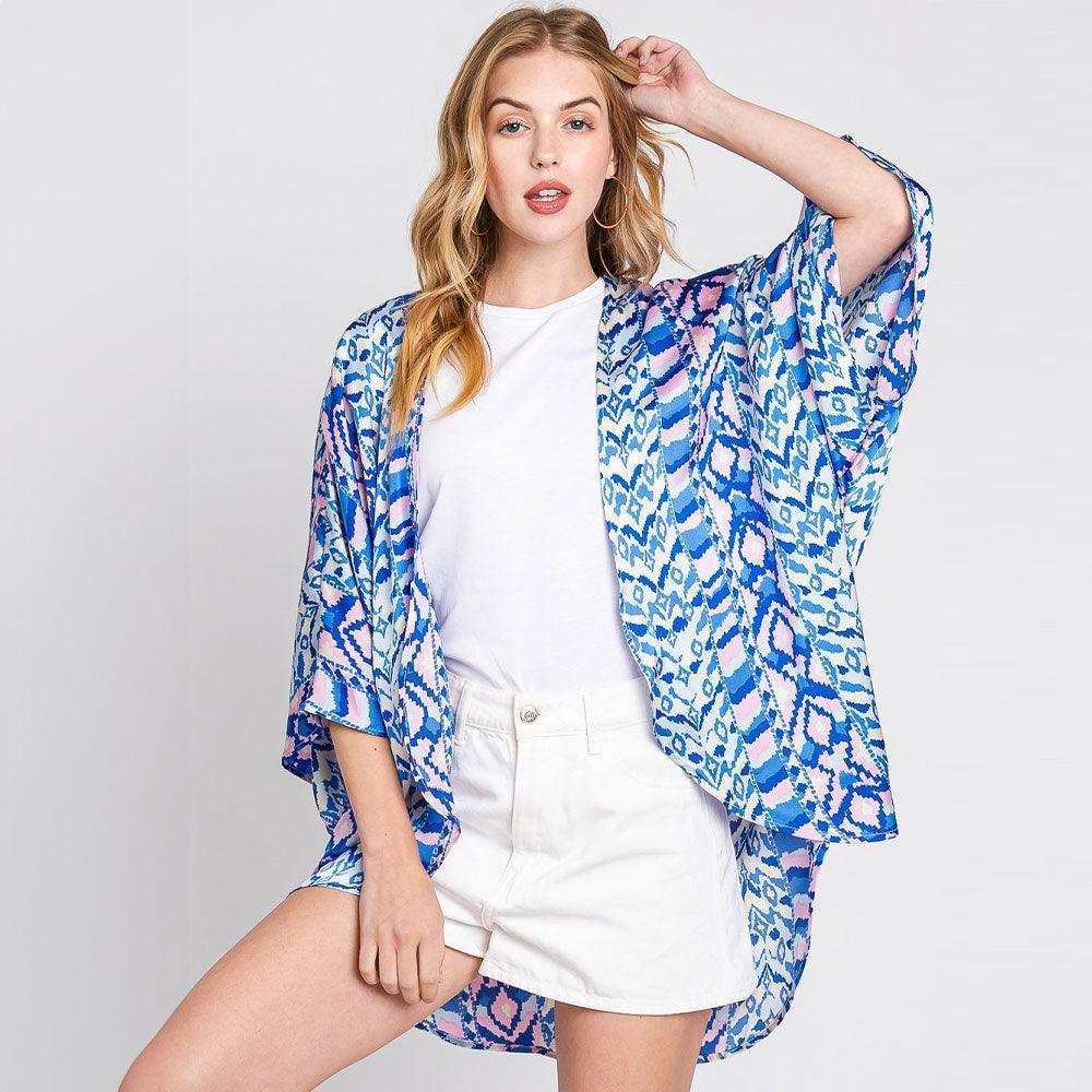 Blue Boho Print Sleeve Cover Up Kimono Poncho - Jewelry Store by Erik Rayo