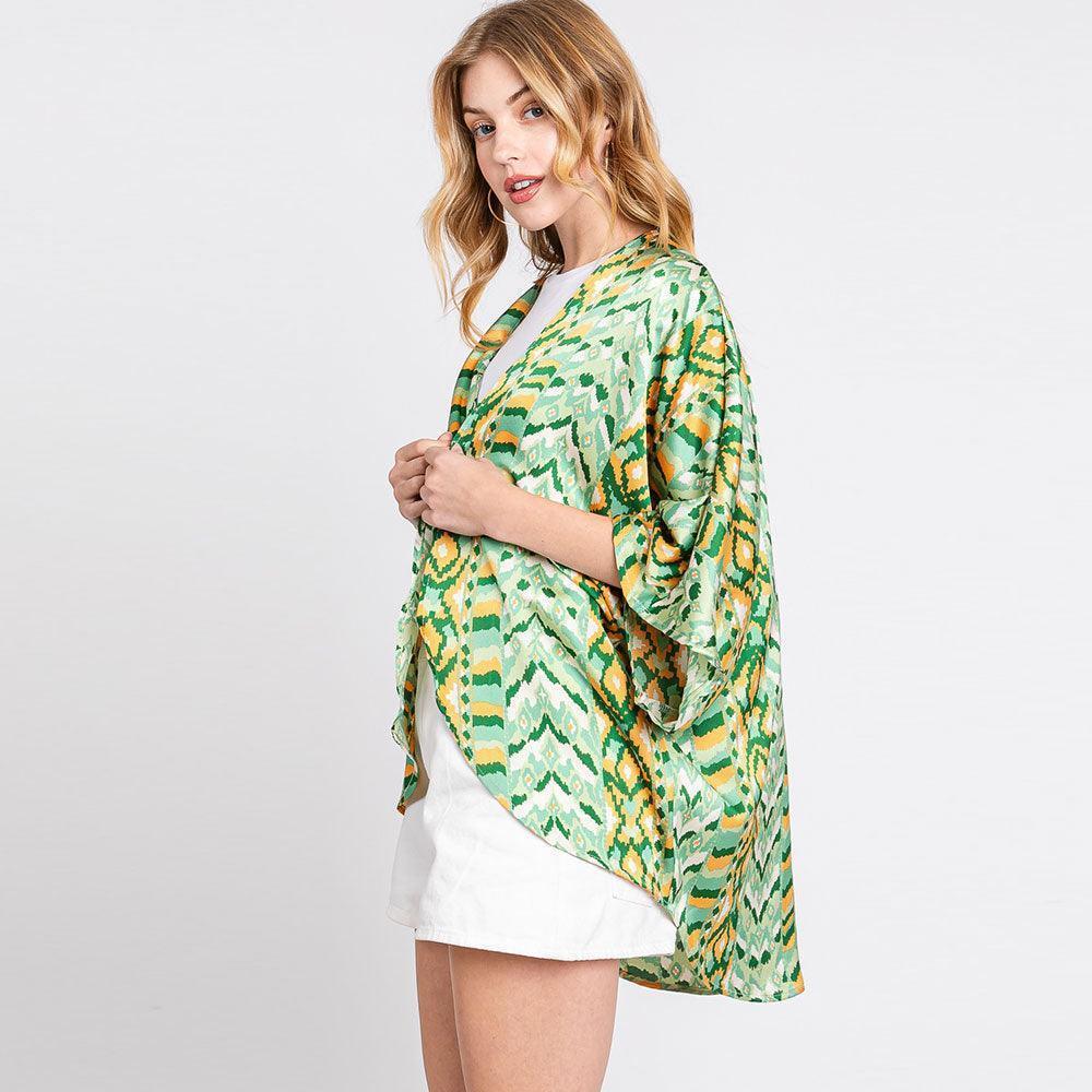 Green Boho Print Sleeve Cover Up Kimono Poncho - Jewelry Store by Erik Rayo