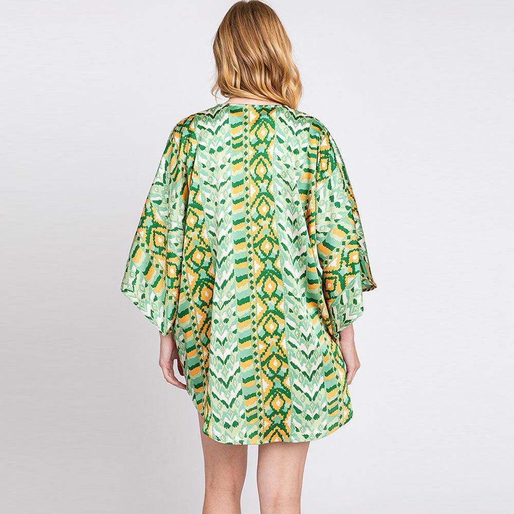 Green Boho Print Sleeve Cover Up Kimono Poncho - Jewelry Store by Erik Rayo
