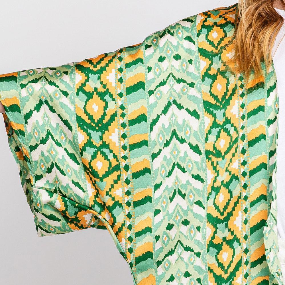 Green Boho Print Sleeve Cover Up Kimono Poncho - Jewelry Store by Erik Rayo