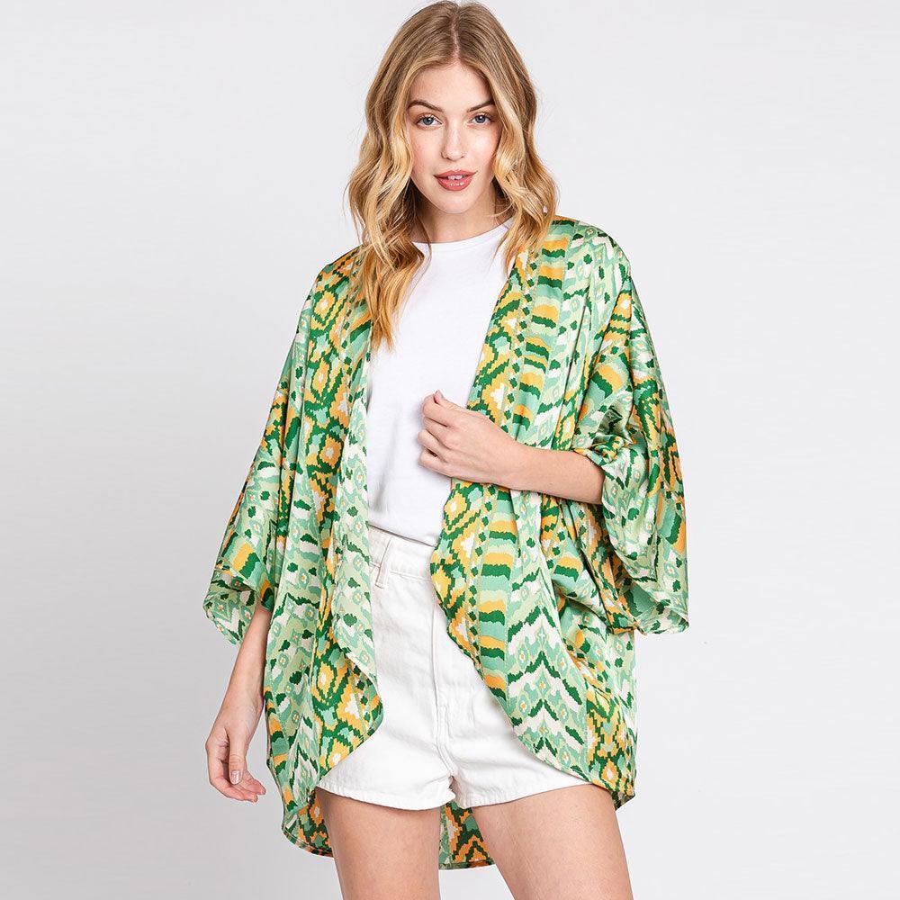 Green Boho Print Sleeve Cover Up Kimono Poncho - Jewelry Store by Erik Rayo