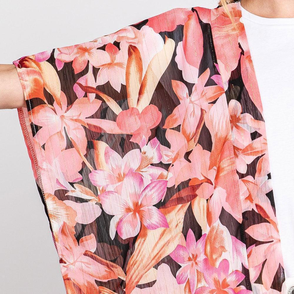 Black Floral Print Cover Up Kimono Poncho - Jewelry Store by Erik Rayo