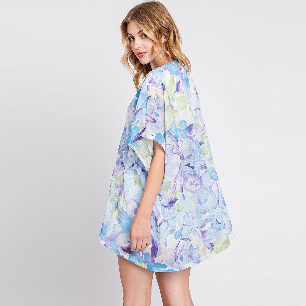 Blue Floral Print Cover Up Kimono Poncho - Jewelry Store by Erik Rayo