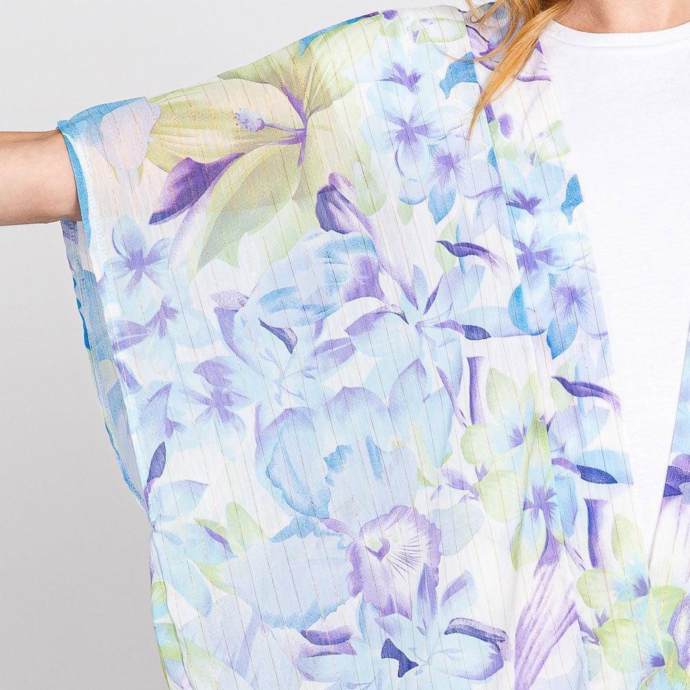 Blue Floral Print Cover Up Kimono Poncho - Jewelry Store by Erik Rayo
