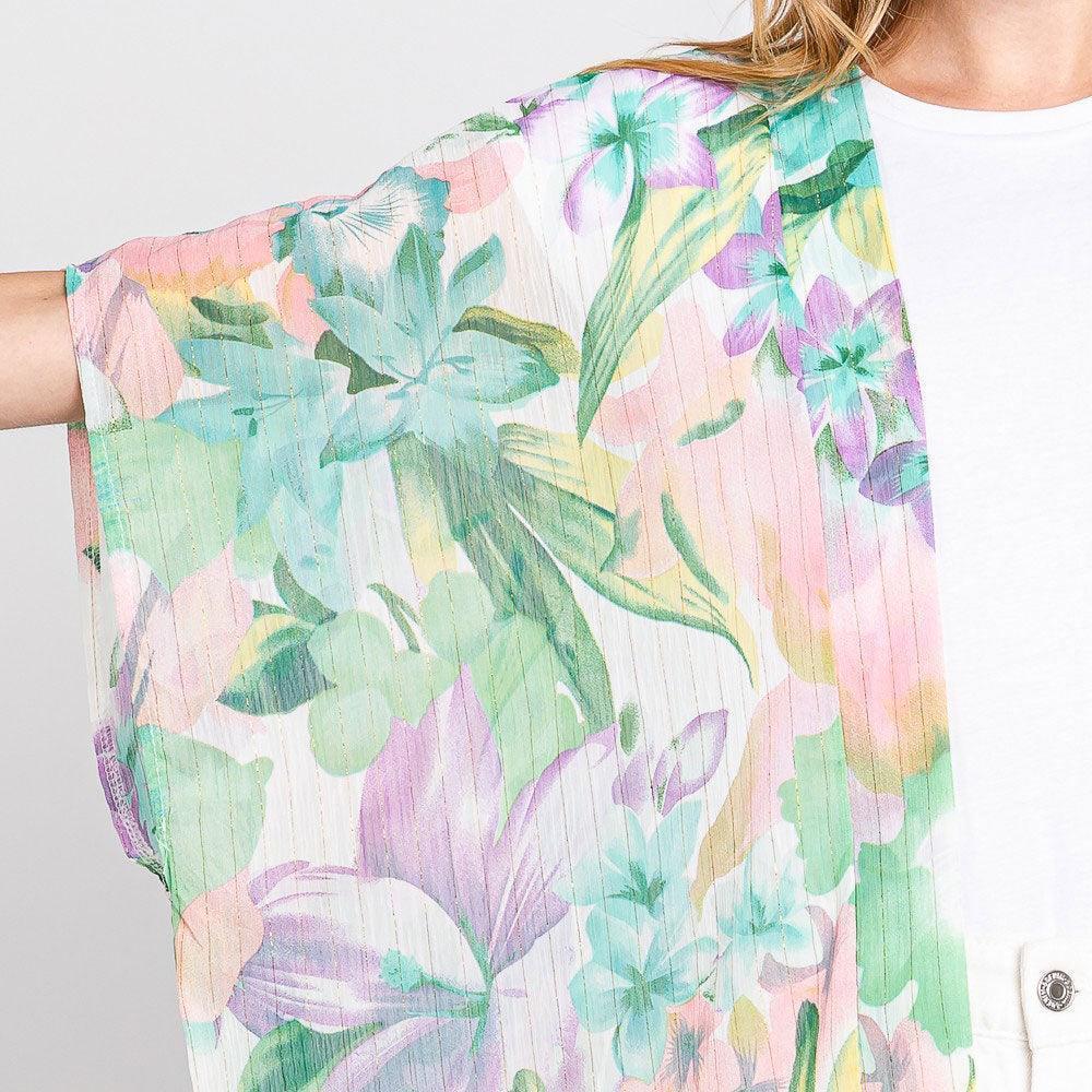 Green Floral Print Cover Up Kimono Poncho - Jewelry Store by Erik Rayo