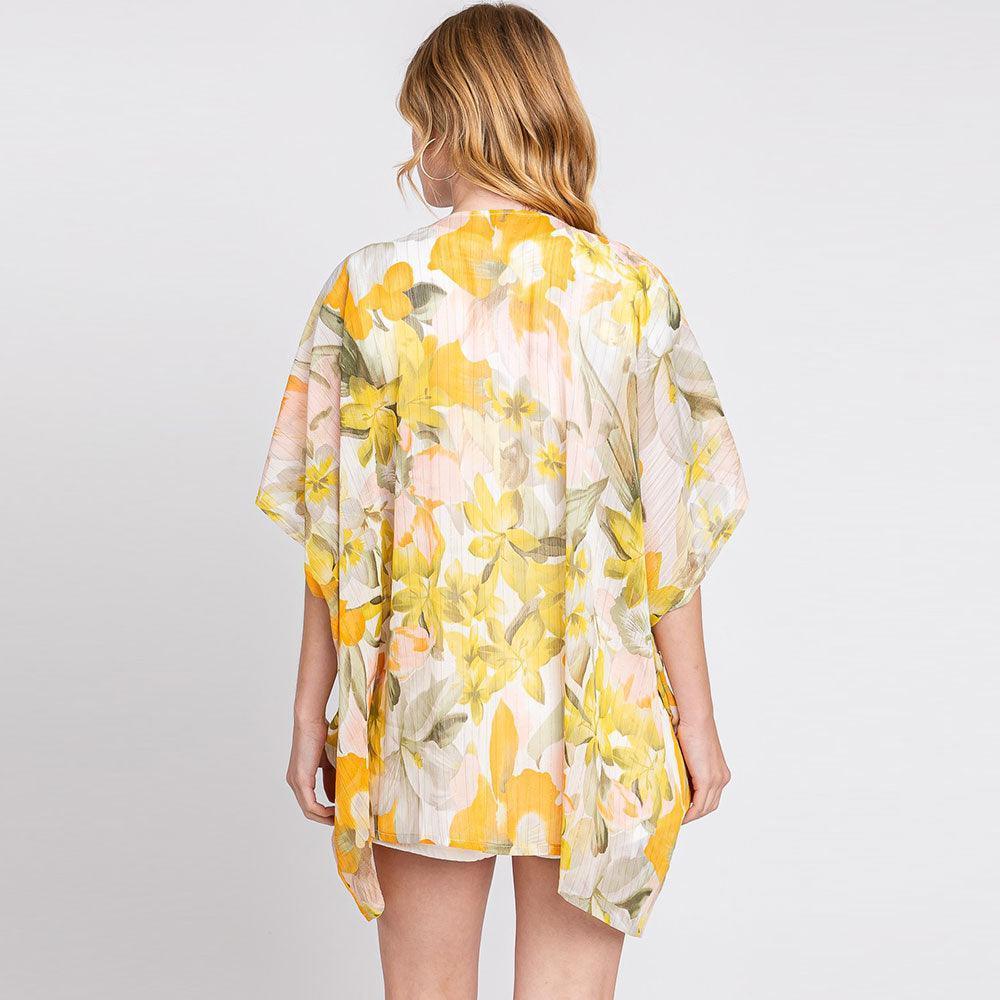 Yellow Floral Print Cover Up Kimono Poncho - Jewelry Store by Erik Rayo