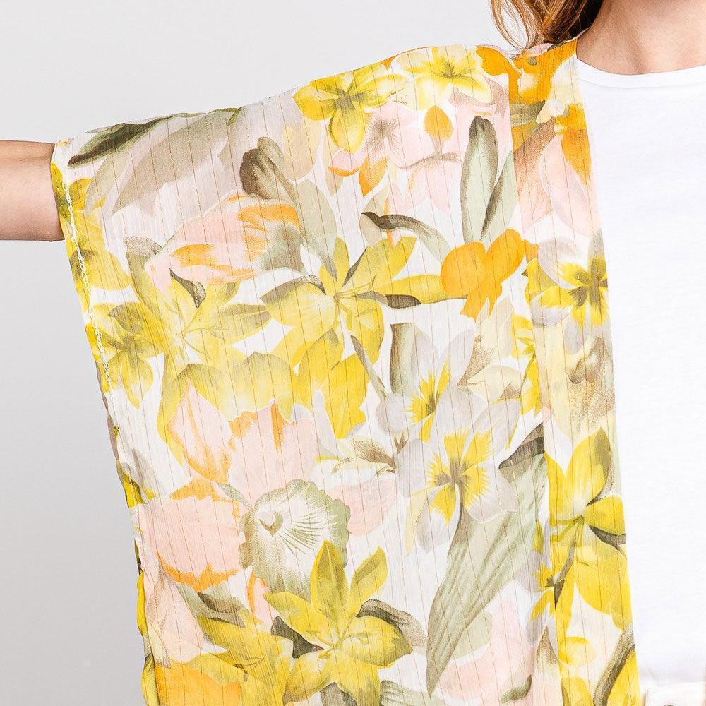 Yellow Floral Print Cover Up Kimono Poncho - Jewelry Store by Erik Rayo