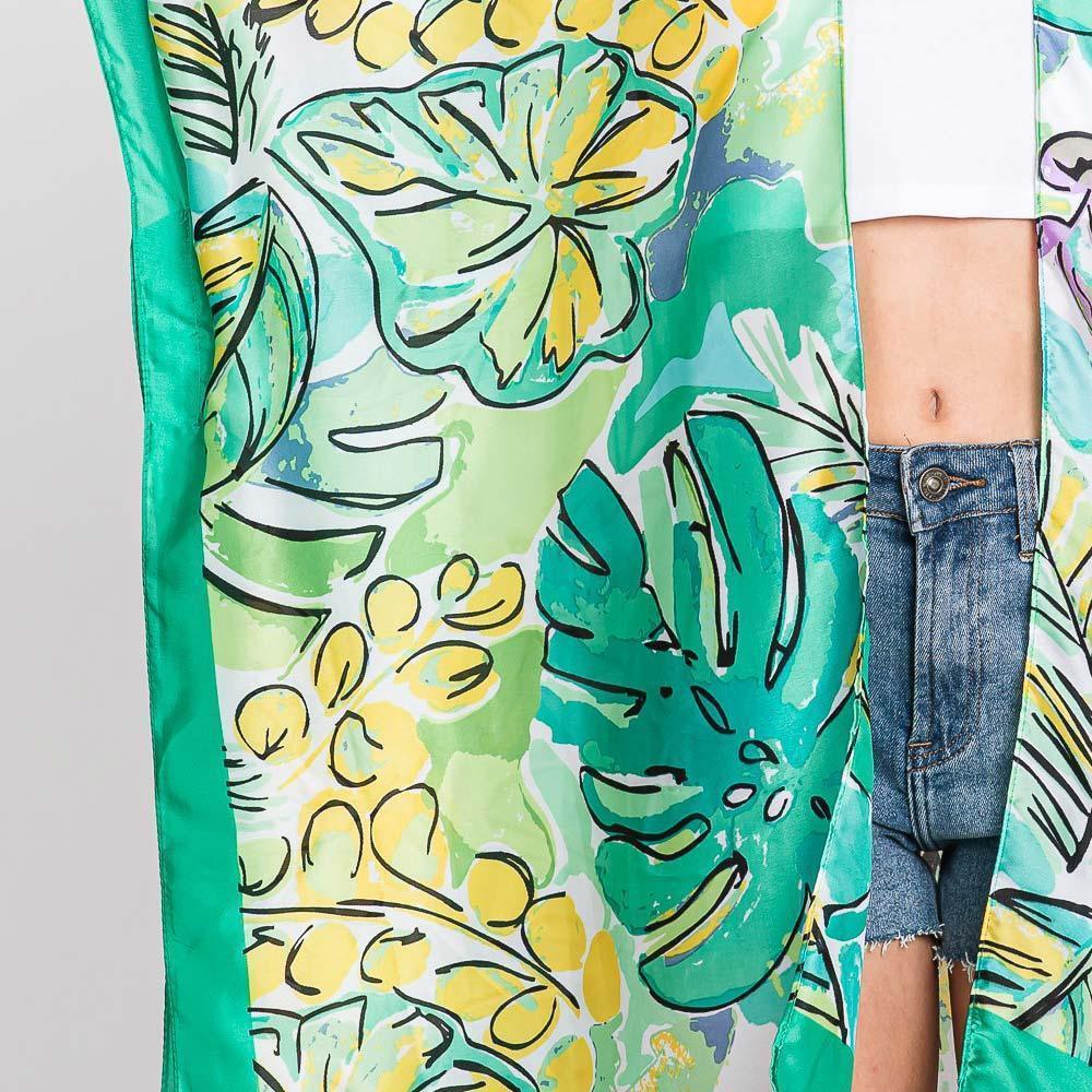 Green Hand Drawn Watercolor Tropical Leaves Kimono Poncho - Jewelry Store by Erik Rayo