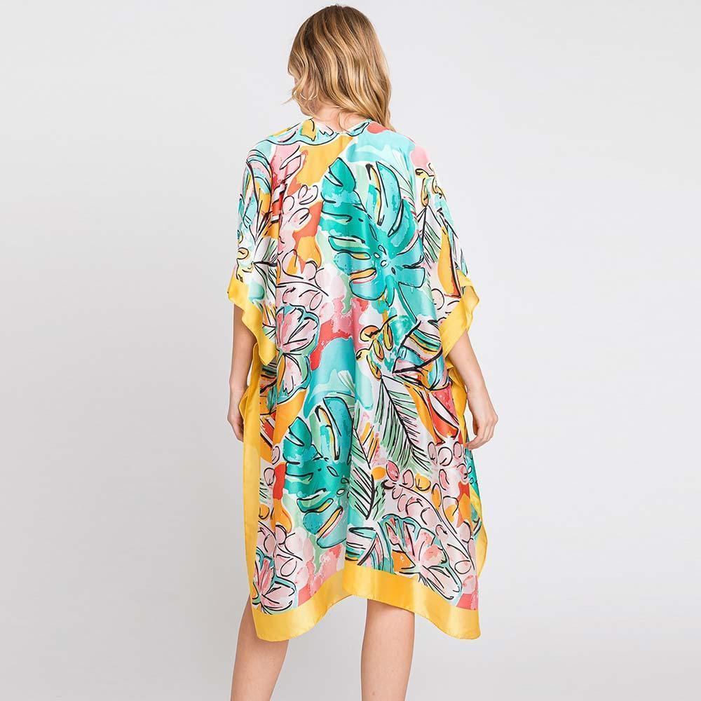 Yellow Hand Drawn Watercolor Tropical Leaves Kimono Poncho - Jewelry Store by Erik Rayo