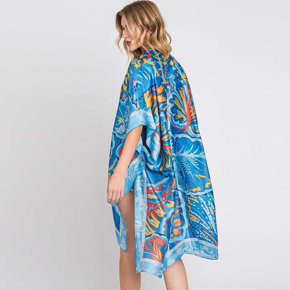 Blue Hand Drawn Watercolor Flower Kimono Poncho - Jewelry Store by Erik Rayo