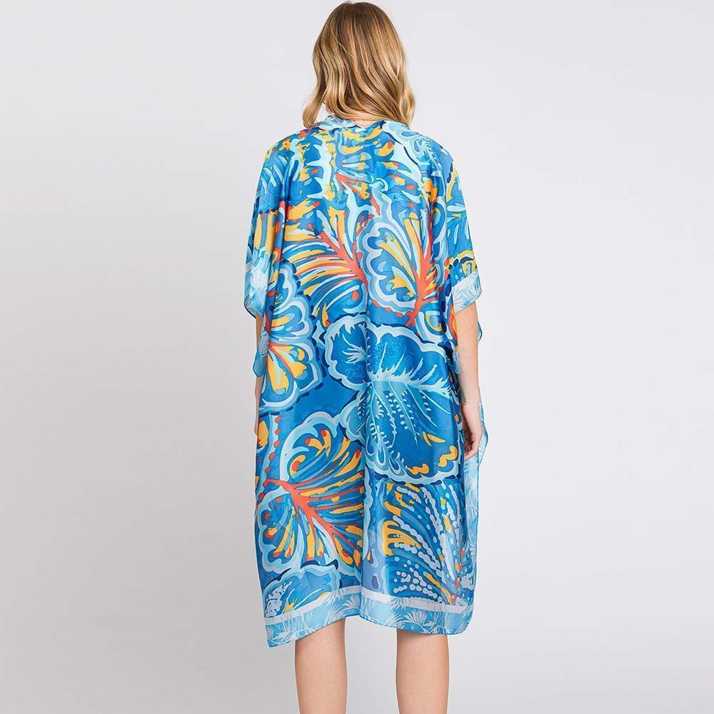 Blue Hand Drawn Watercolor Flower Kimono Poncho - Jewelry Store by Erik Rayo