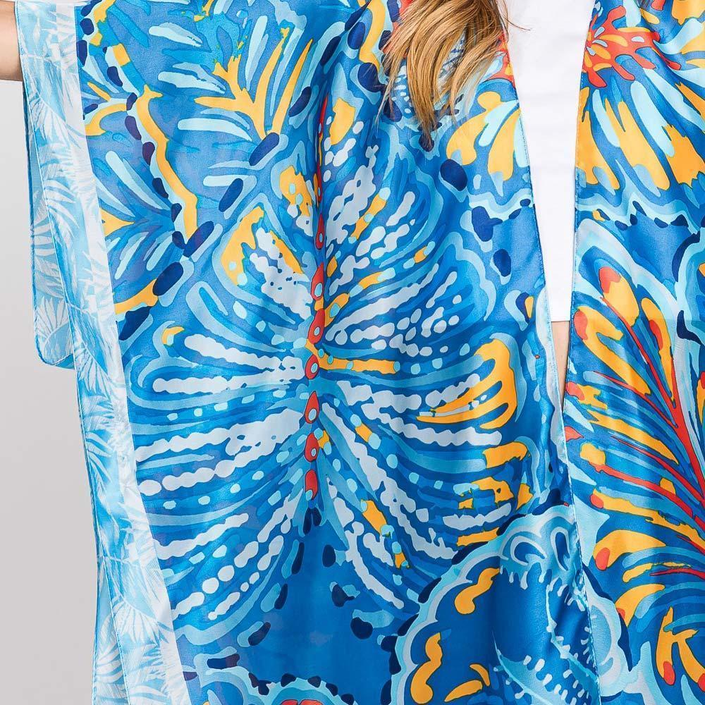 Blue Hand Drawn Watercolor Flower Kimono Poncho - Jewelry Store by Erik Rayo