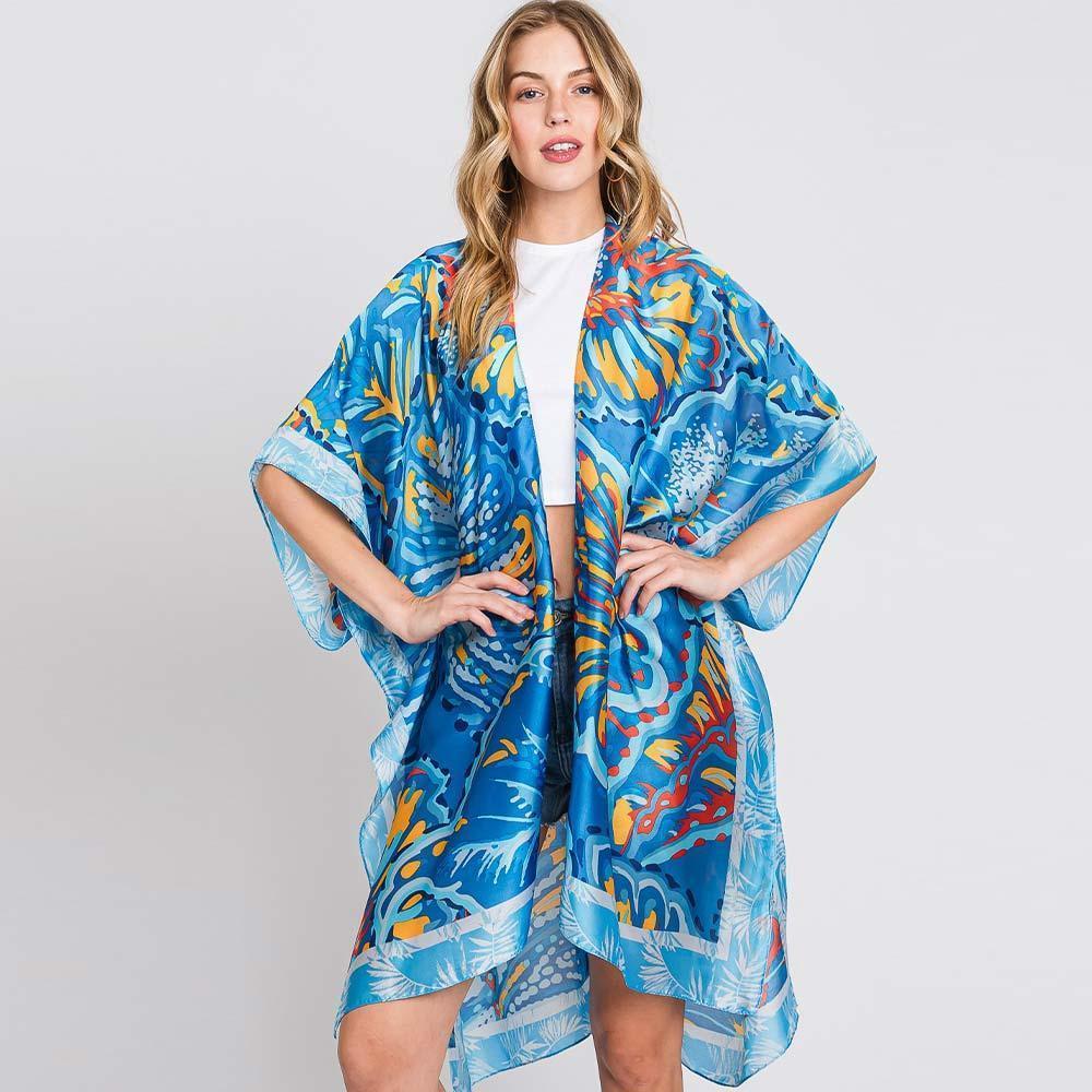 Blue Hand Drawn Watercolor Flower Kimono Poncho - Jewelry Store by Erik Rayo