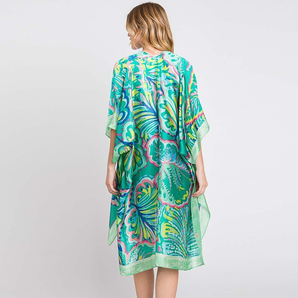 Green Hand Drawn Watercolor Flower Kimono Poncho - Jewelry Store by Erik Rayo
