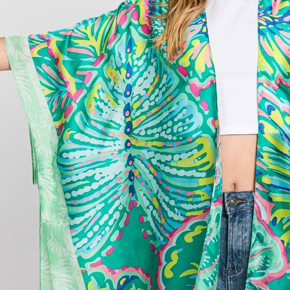 Green Hand Drawn Watercolor Flower Kimono Poncho - Jewelry Store by Erik Rayo