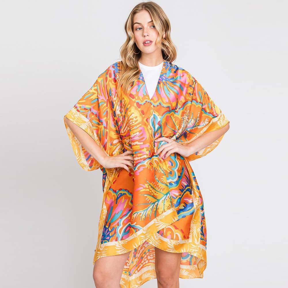 Orange Hand Drawn Watercolor Flower Kimono Poncho - Jewelry Store by Erik Rayo