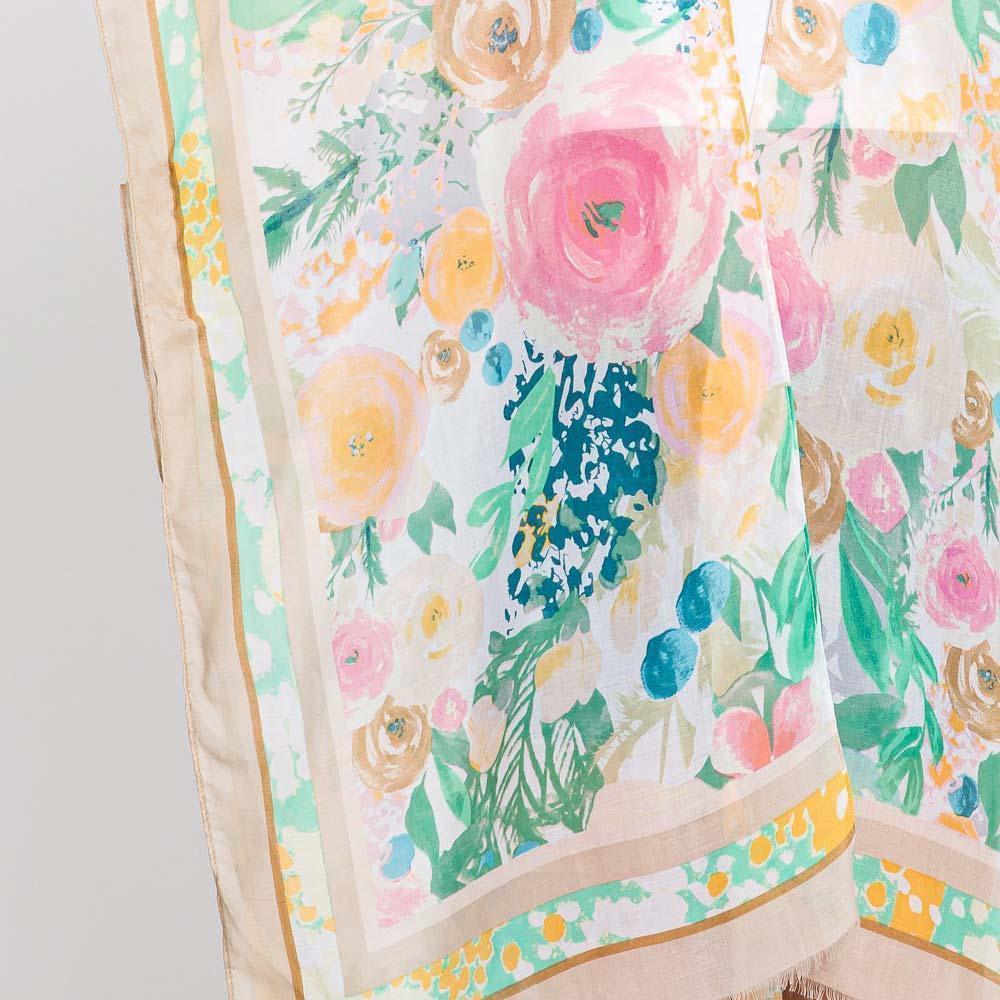 Beige Hand Drawn Watercolor Flower Garden Kimono Poncho - Jewelry Store by Erik Rayo