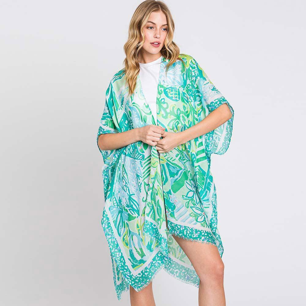 Green Watercolor Geometric Print Kimono Poncho - Jewelry Store by Erik Rayo