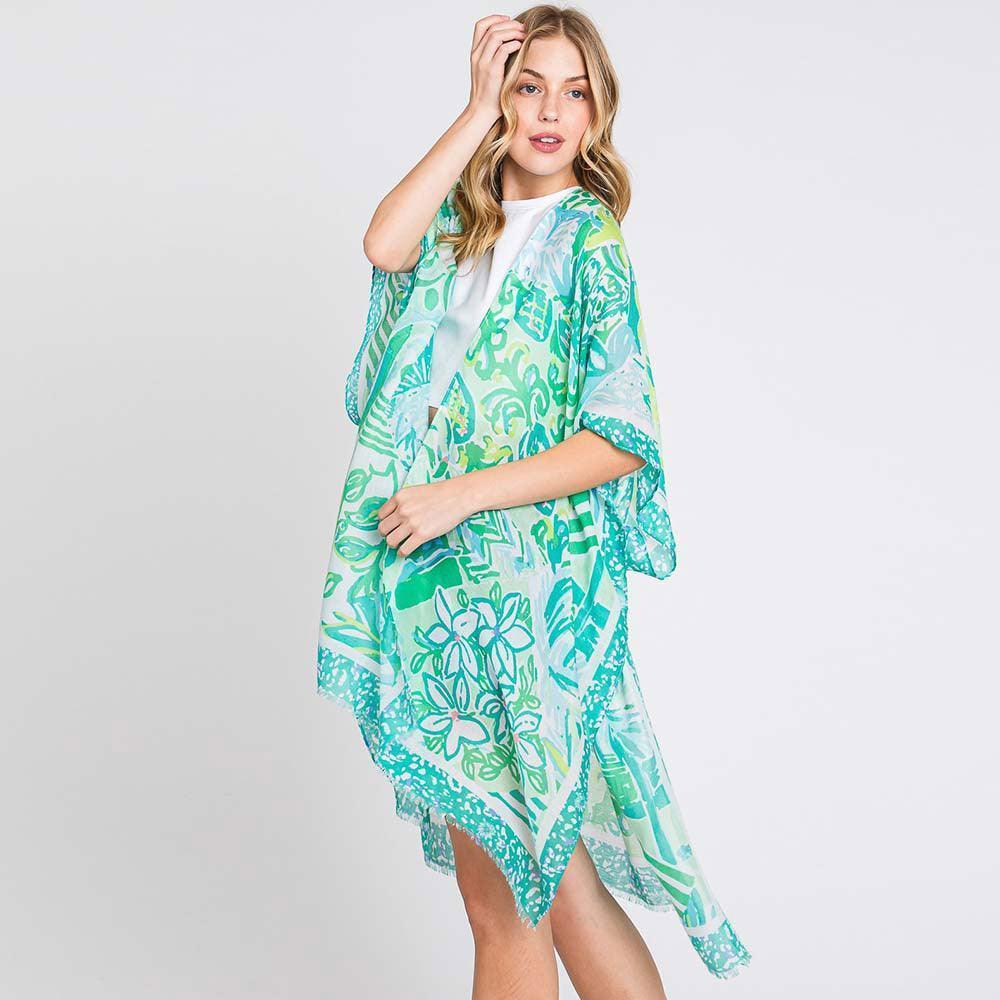 Green Watercolor Geometric Print Kimono Poncho - Jewelry Store by Erik Rayo